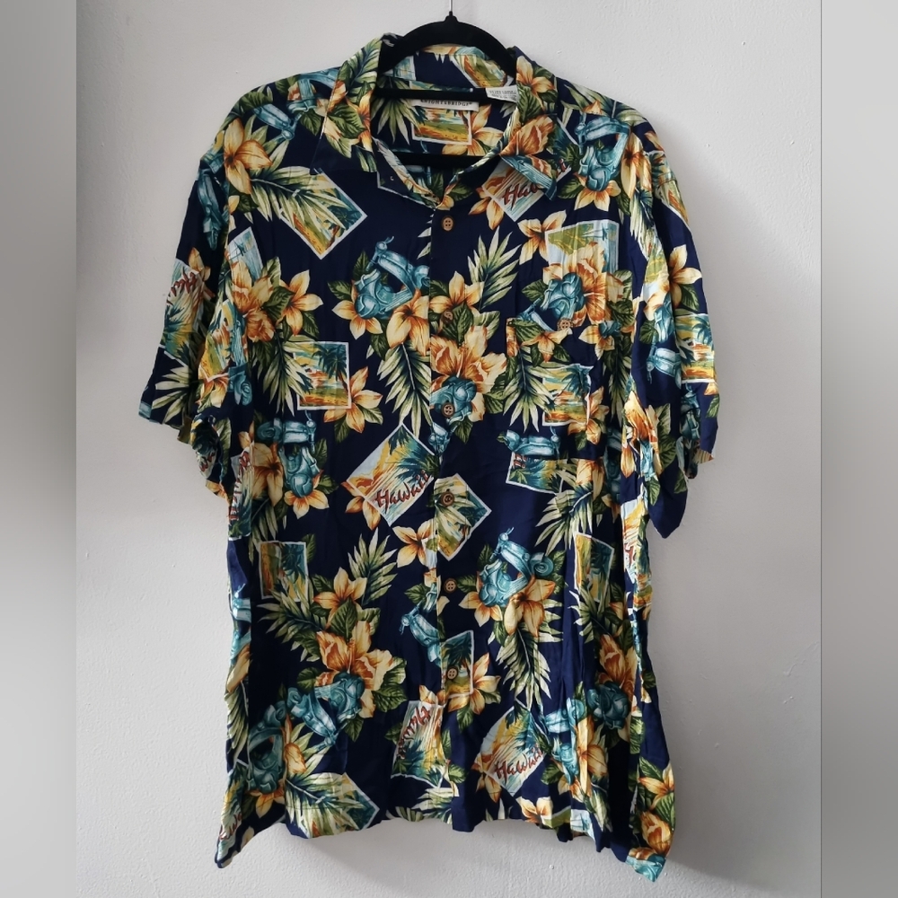 Knightsbridge Men's XL (Extra Large) Rayon Hawaiian Shirt-Dark Blue w/Mopeds